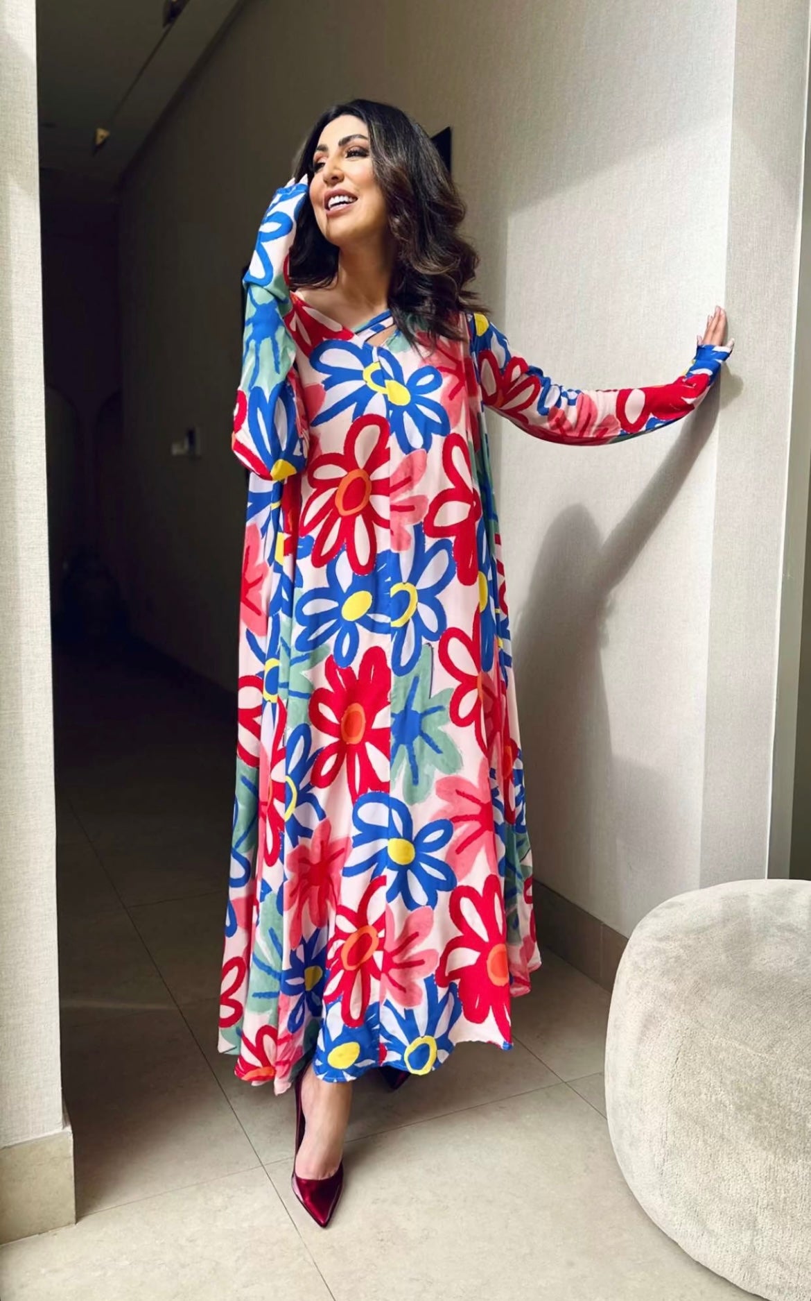 Flowy blue and red full sleeve kaftan Muccii